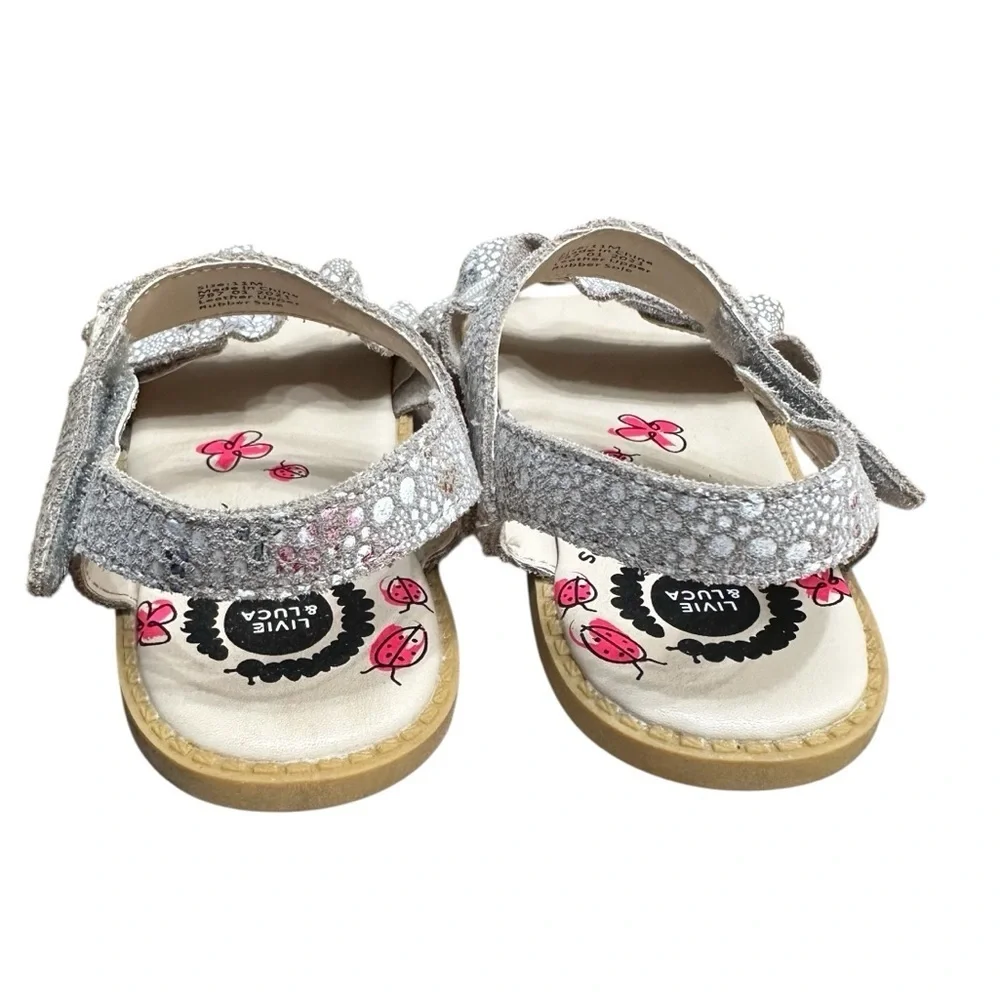 Livie & Luca Posey Sandal Size 11 Toddler Ruffle Trim Leather Gray White Ribbon
